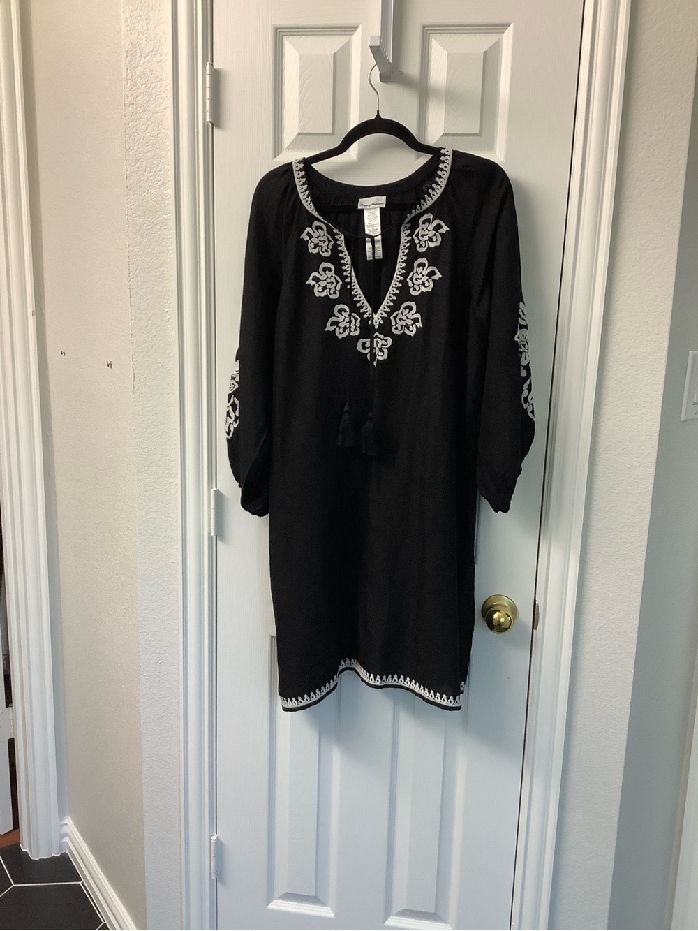 Tommy Bahama Black Embroidered Tassel Tunic Dress